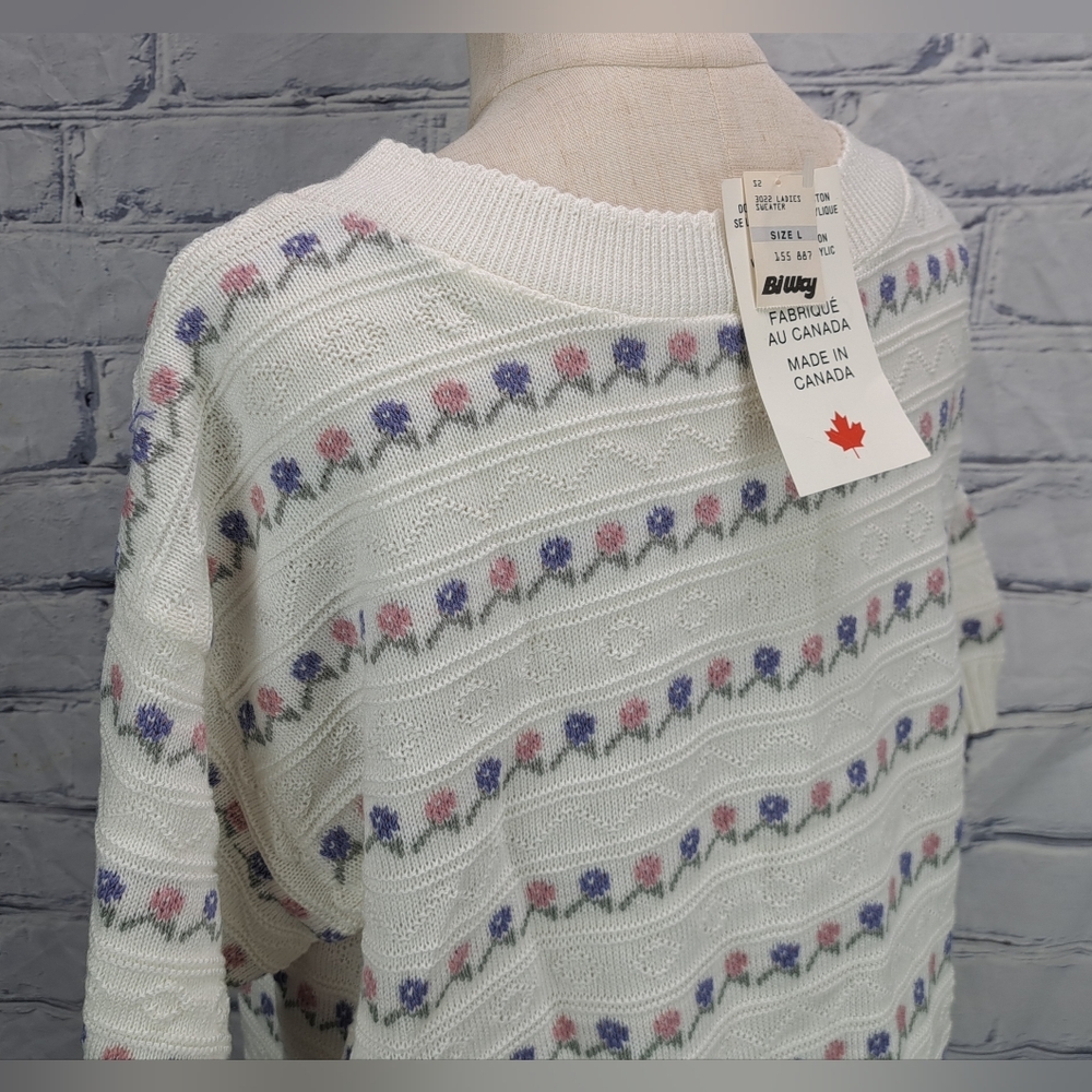 NWT Jordano Women's Sweater Cottagecore Floral Crewneck S/S Knit Oversized Large - Picture 8 of 13